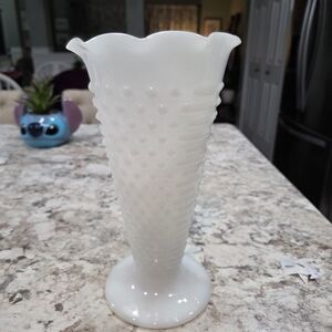 Vintage Anchor Hocking  Milk Glass White Hobnail Vase Cottagecore